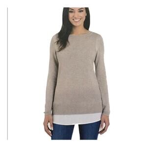 Hilary Radley Two-Fer Tan Long Sleeve Layered Knit Sweater